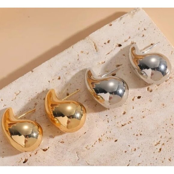 ⚡Gold Chunky Stud Earrings Unique Teardrop Shape Jewelry for Women Fashion Gift - Picture 3 of 7